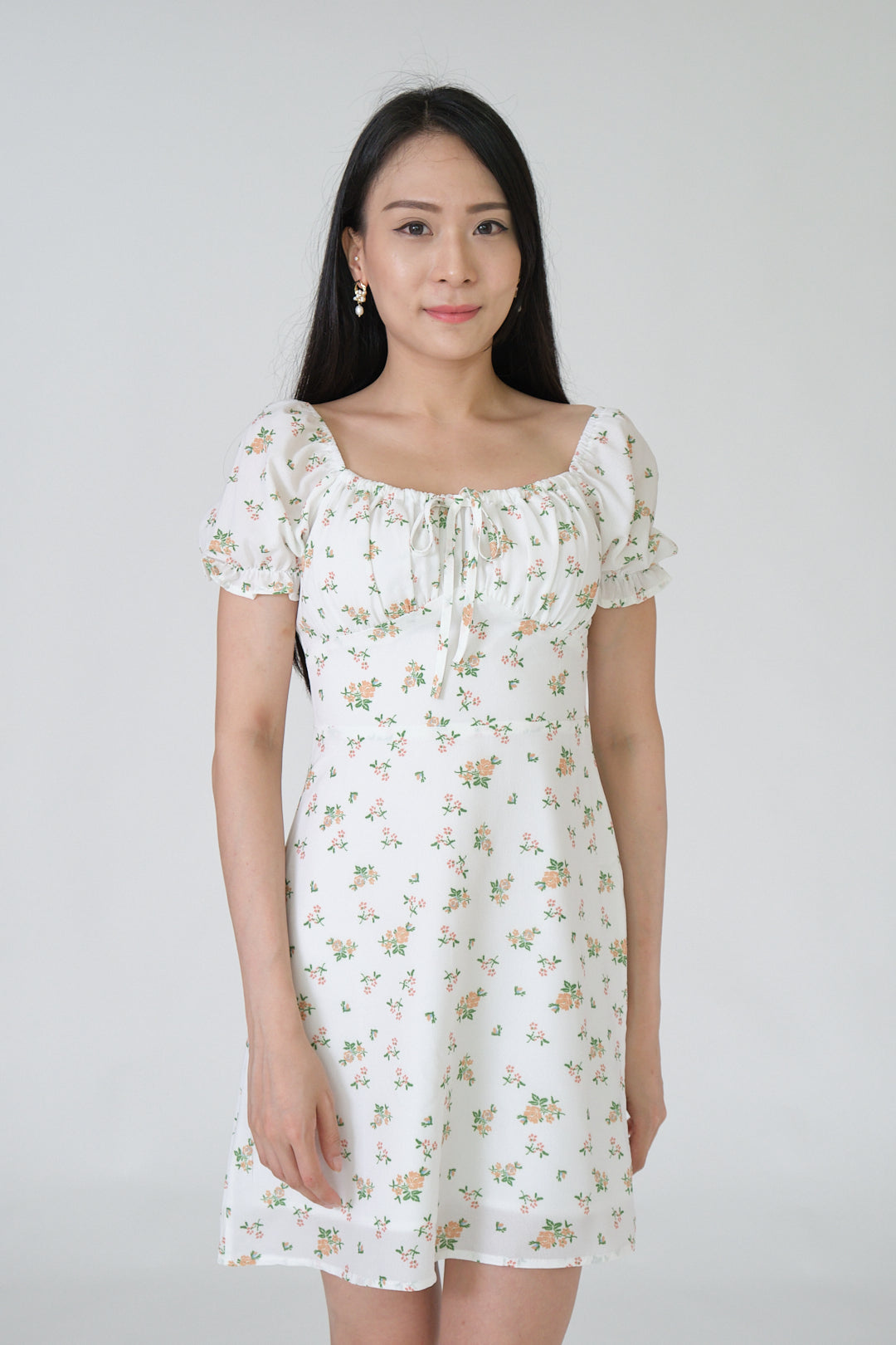 Chixxie Monica Floral Short Dress (White)