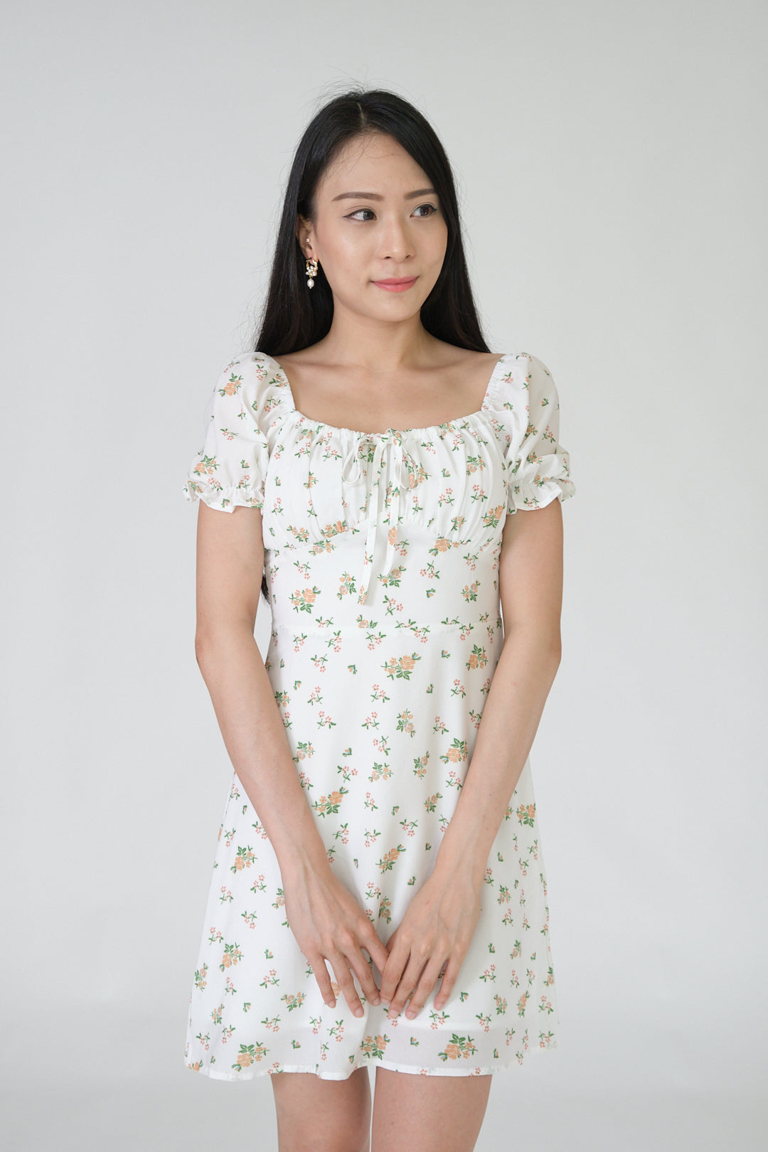 Chixxie Monica Floral Short Dress (White)