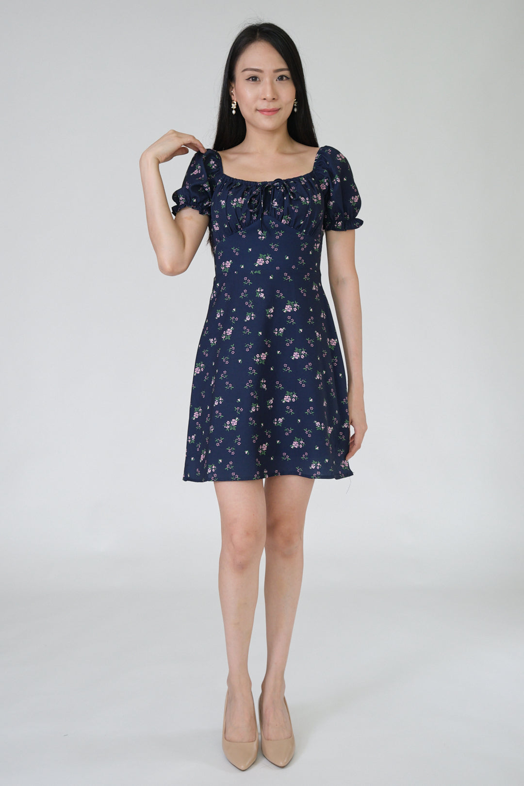 Chixxie Monica Floral Short Dress (Navy)