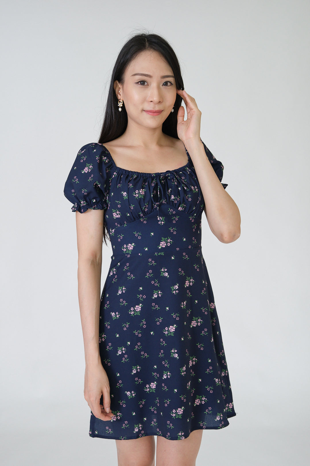 Chixxie Monica Floral Short Dress (Navy)