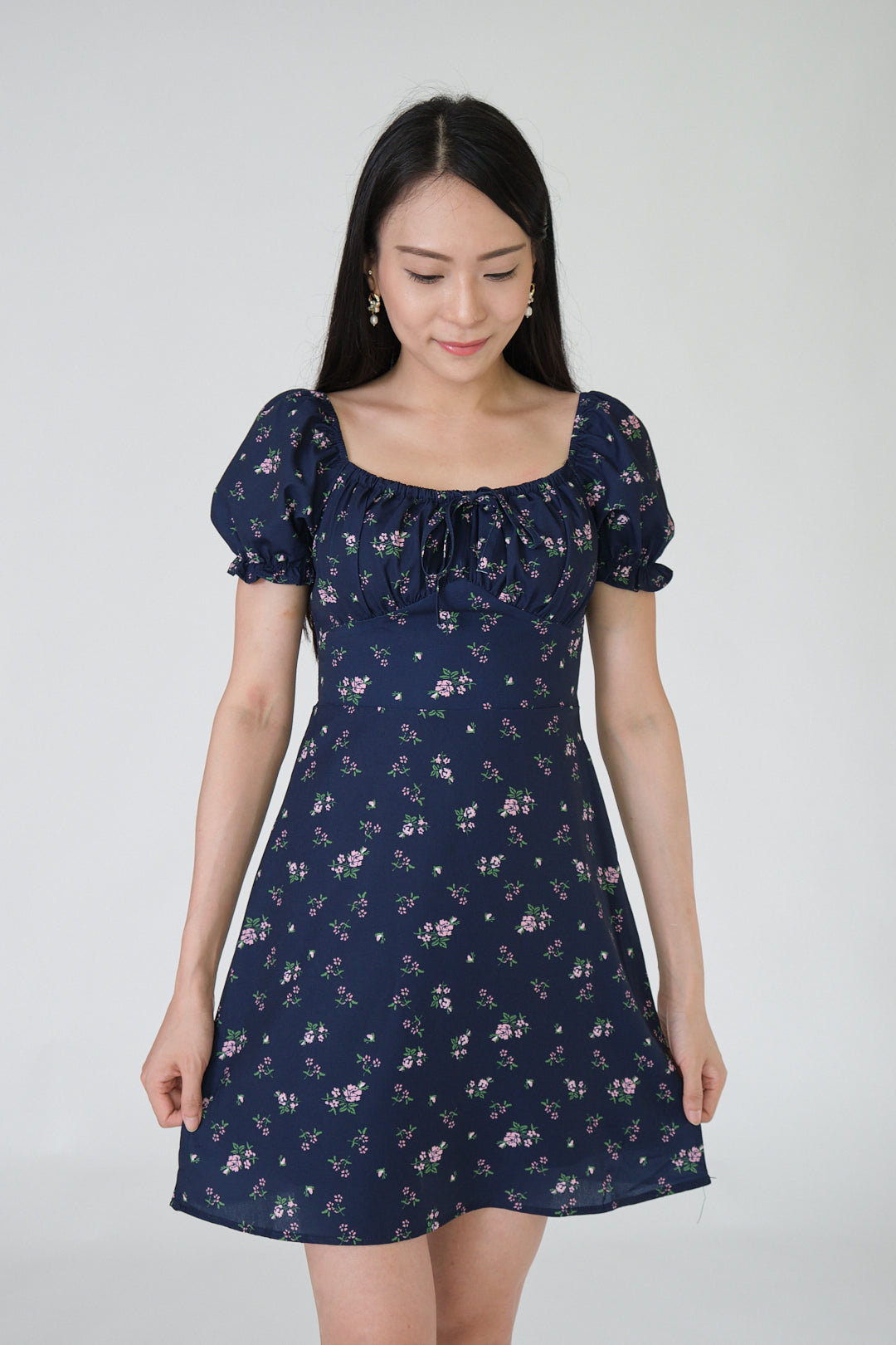 Chixxie Monica Floral Short Dress (Navy)