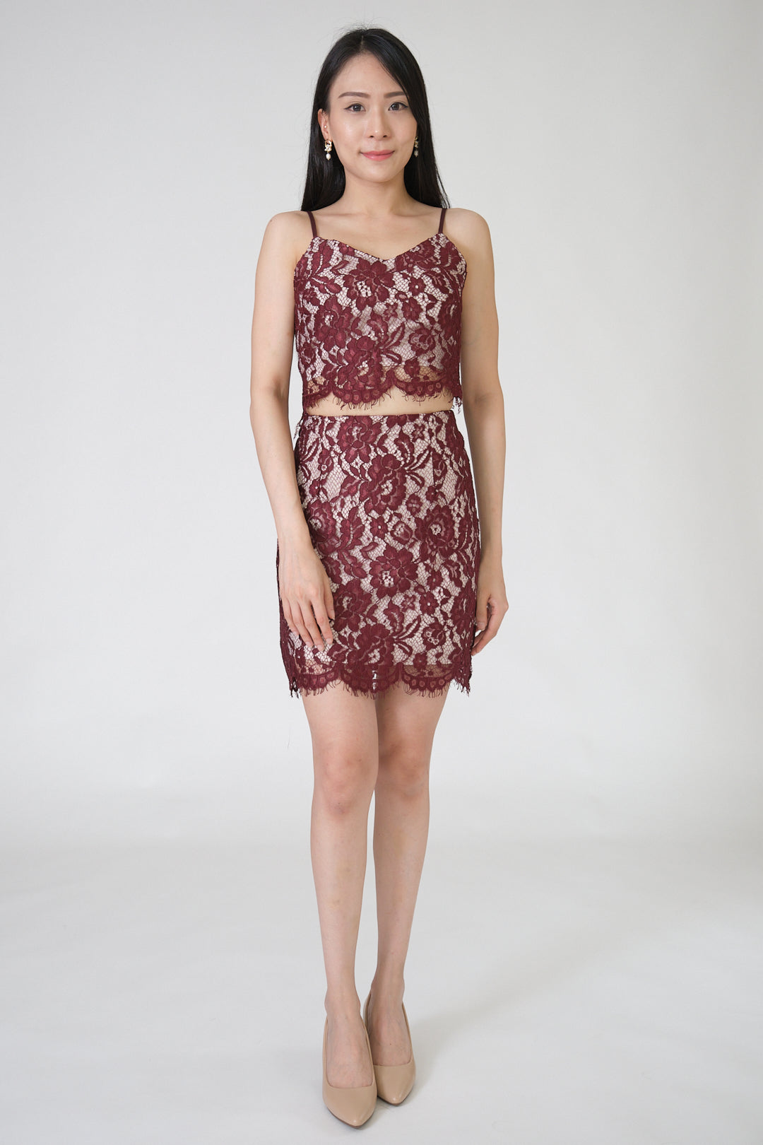Chixxie Molly Two-Piece Lace Set (Maroon)