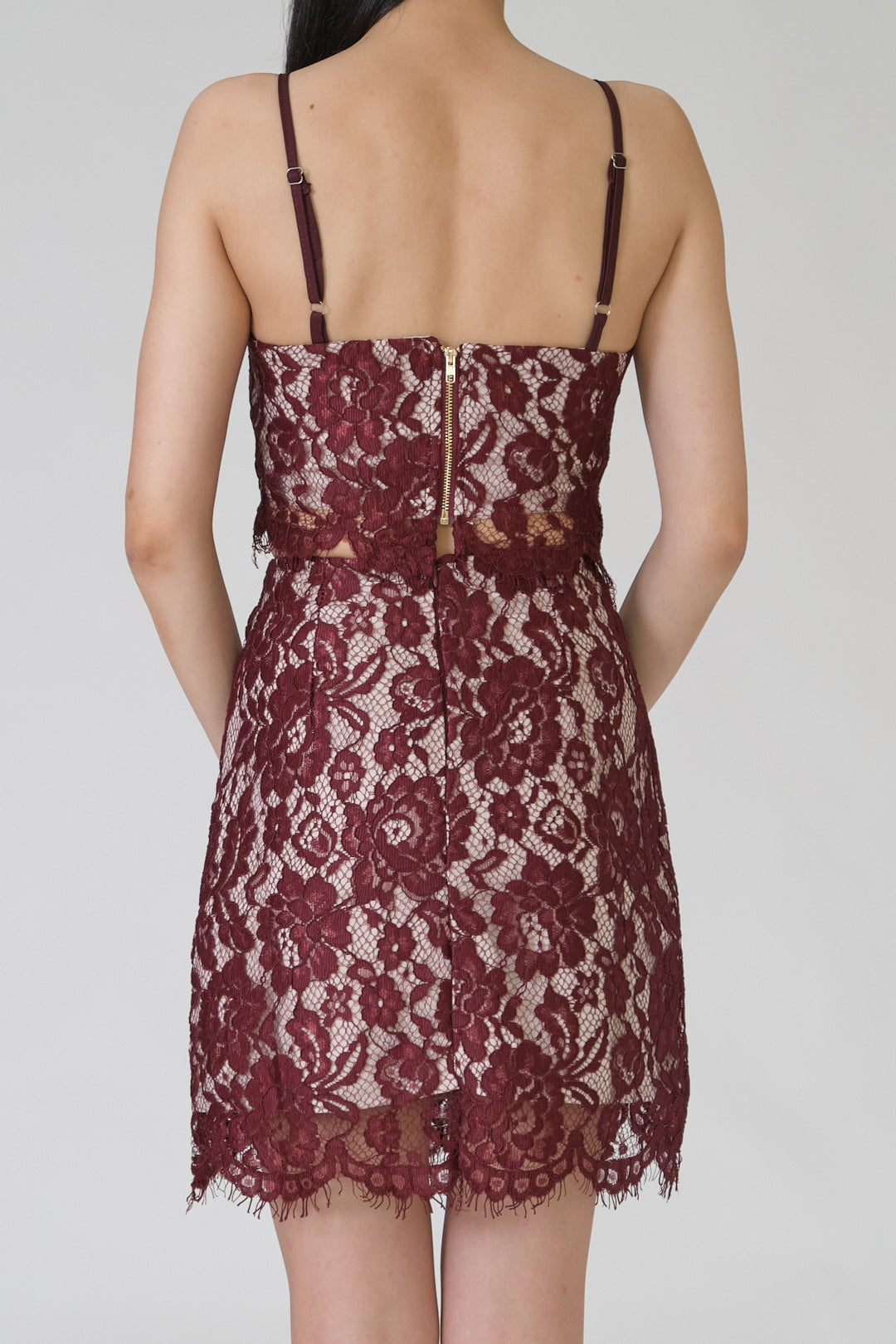 Chixxie Molly Two-Piece Lace Set (Maroon)