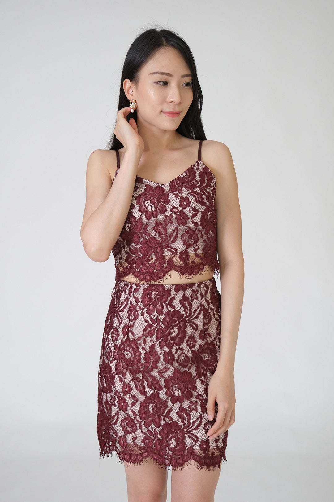 Chixxie Molly Two-Piece Lace Set (Maroon)