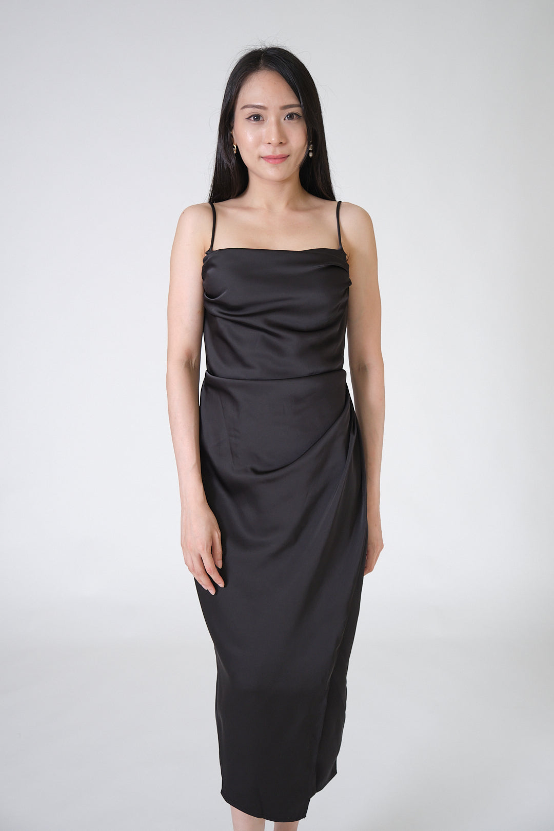 Chixxie Gigi Satin Slit Dress (Black)