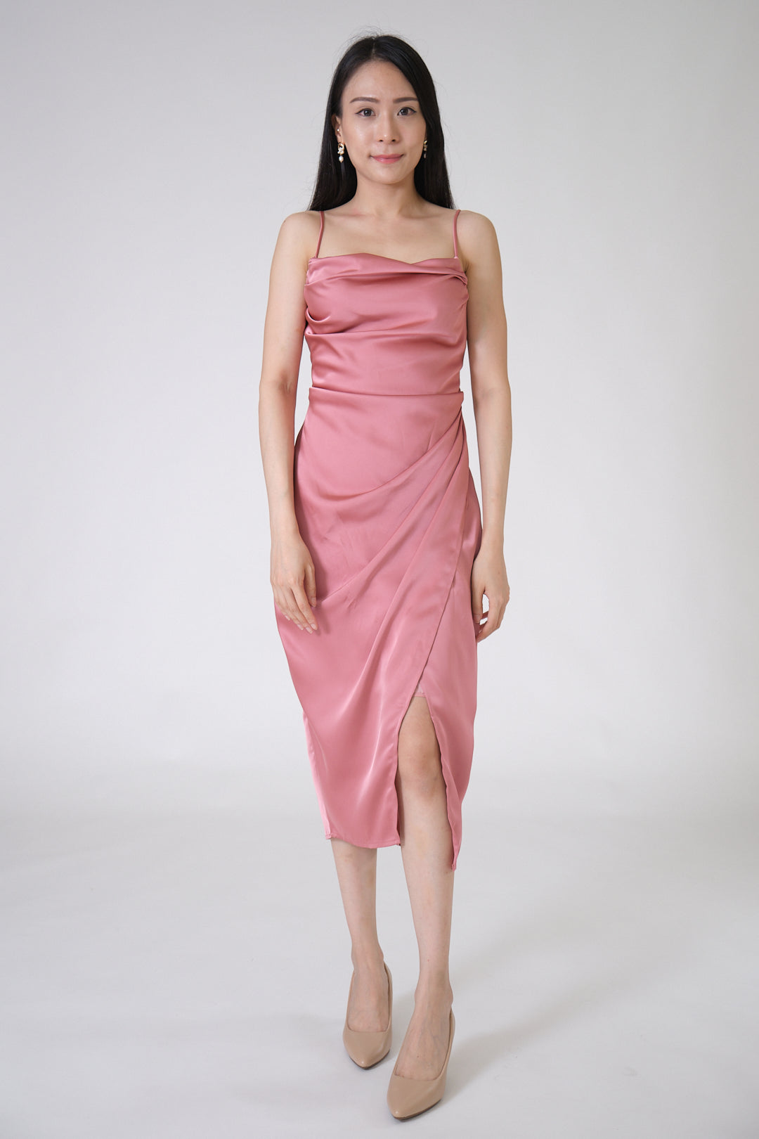 Chixxie Gigi Satin Slit Dress (Pink)