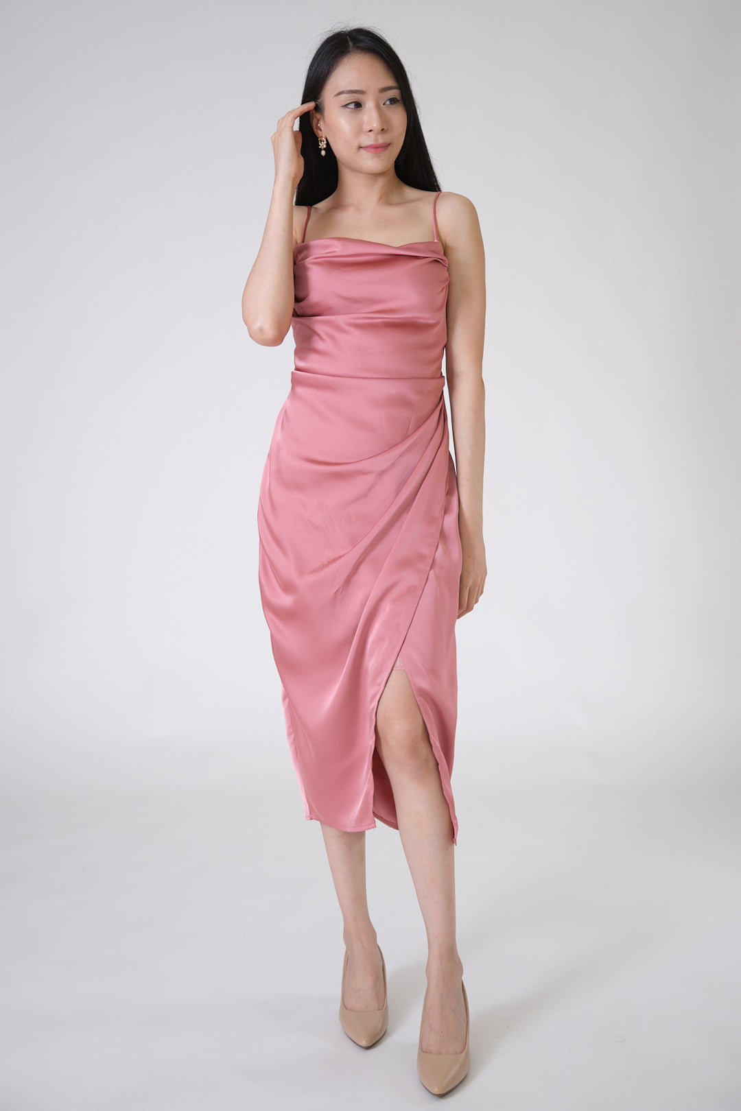 Chixxie Gigi Satin Slit Dress (Pink)