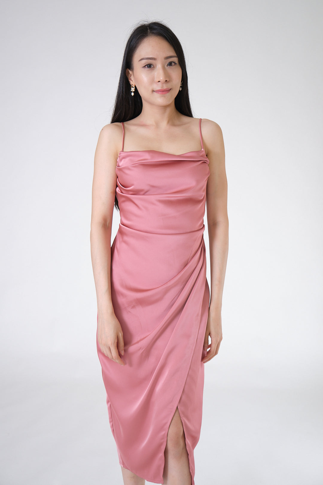 Chixxie Gigi Satin Slit Dress (Pink)