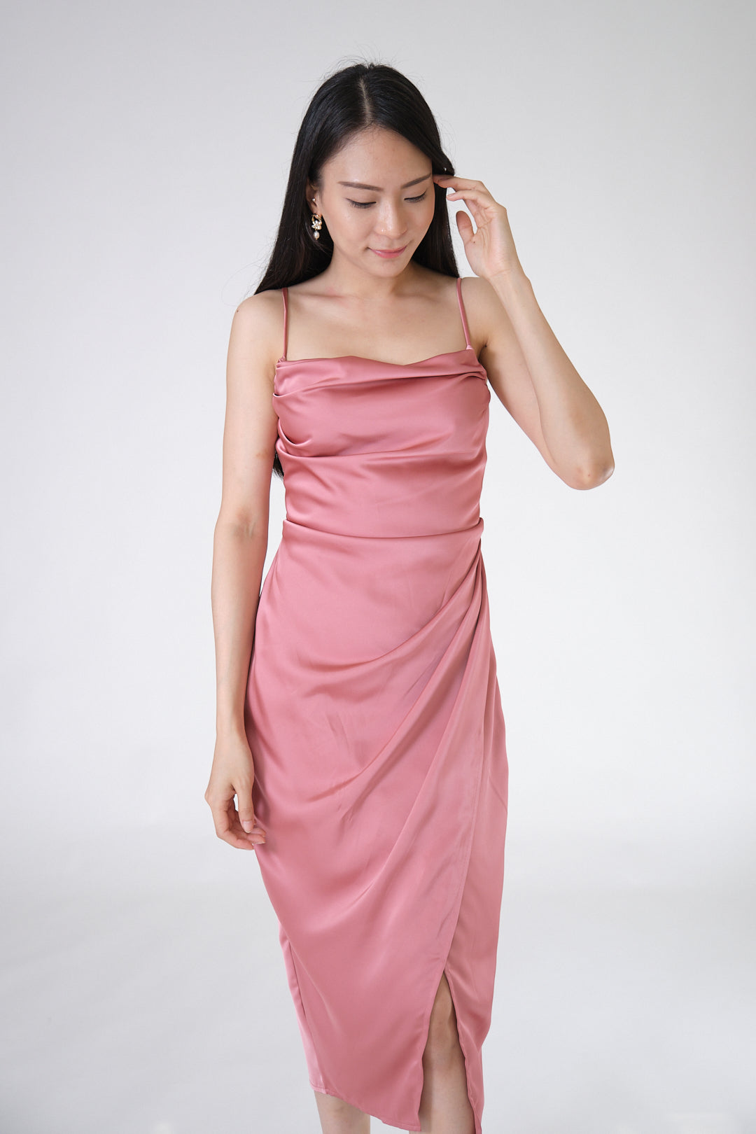Chixxie Gigi Satin Slit Dress (Pink)