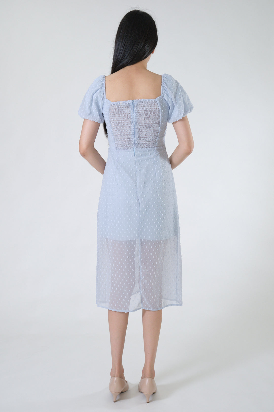 Chixxie Mavis Puffy Sleeve Slit Dress (Blue)