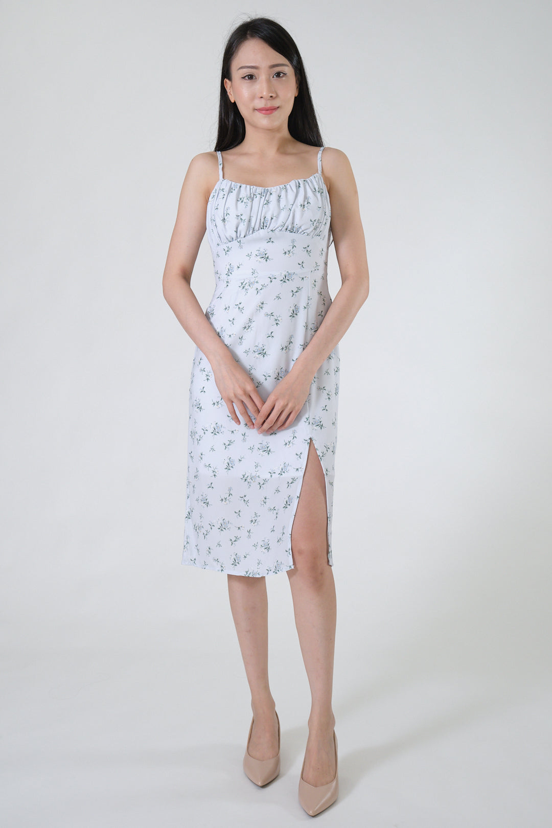 Chixxie Lily Floral Slit Dress (Pastel Blue)