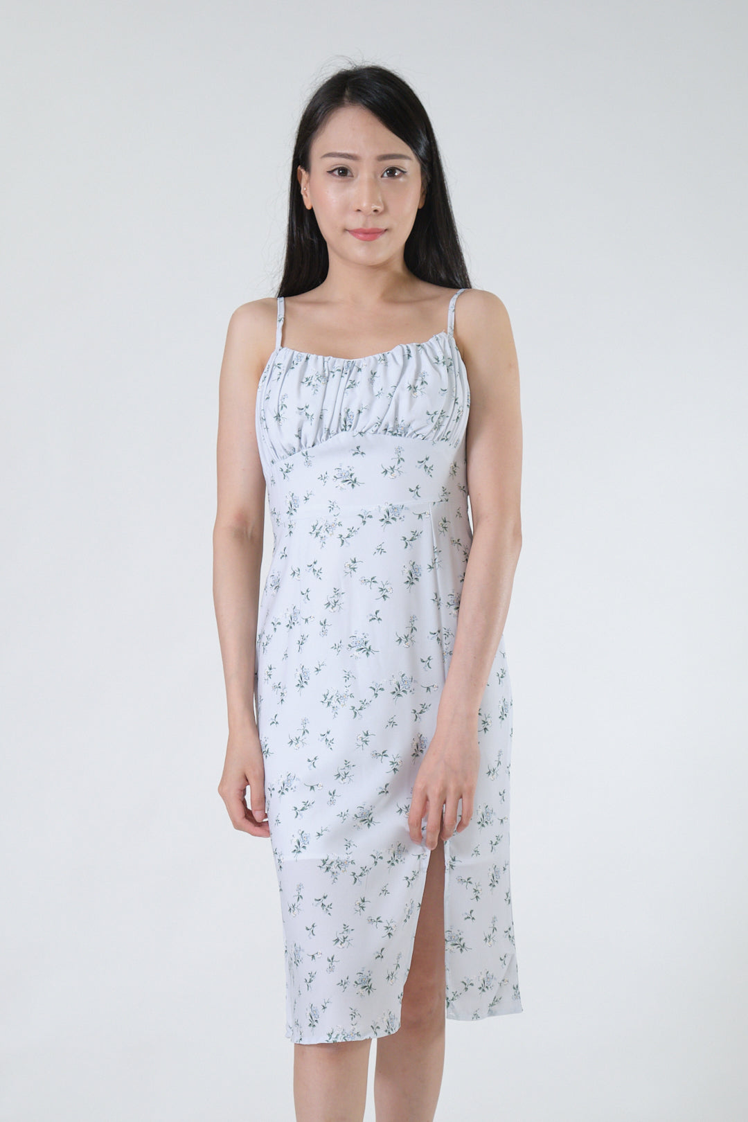 Chixxie Lily Floral Slit Dress (Pastel Blue)