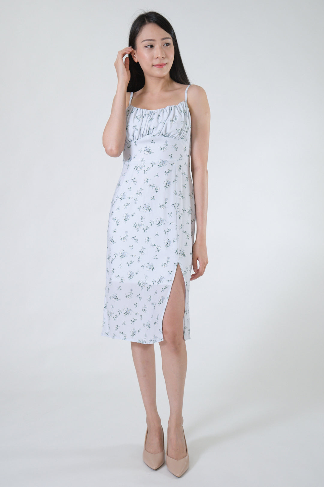 Chixxie Lily Floral Slit Dress (Pastel Blue)