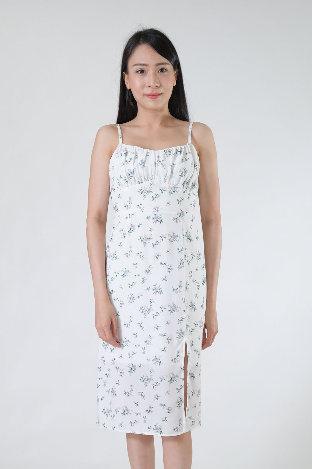 Chixxie Lily Floral Slit Dress (White)