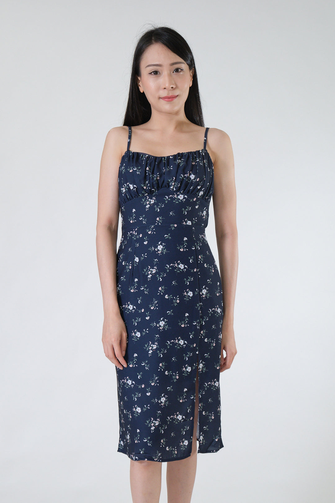 Chixxie Lily Floral Slit Dress (Navy)
