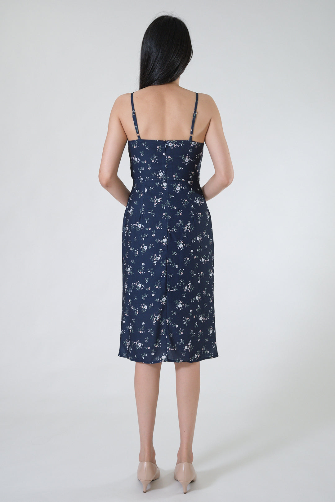 Chixxie Lily Floral Slit Dress (Navy)