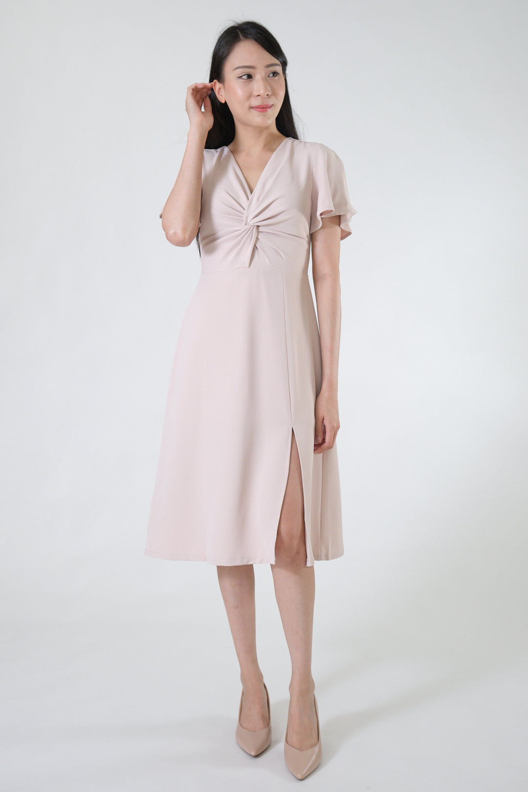Chixxie Audrey Midi Dress (Beige)