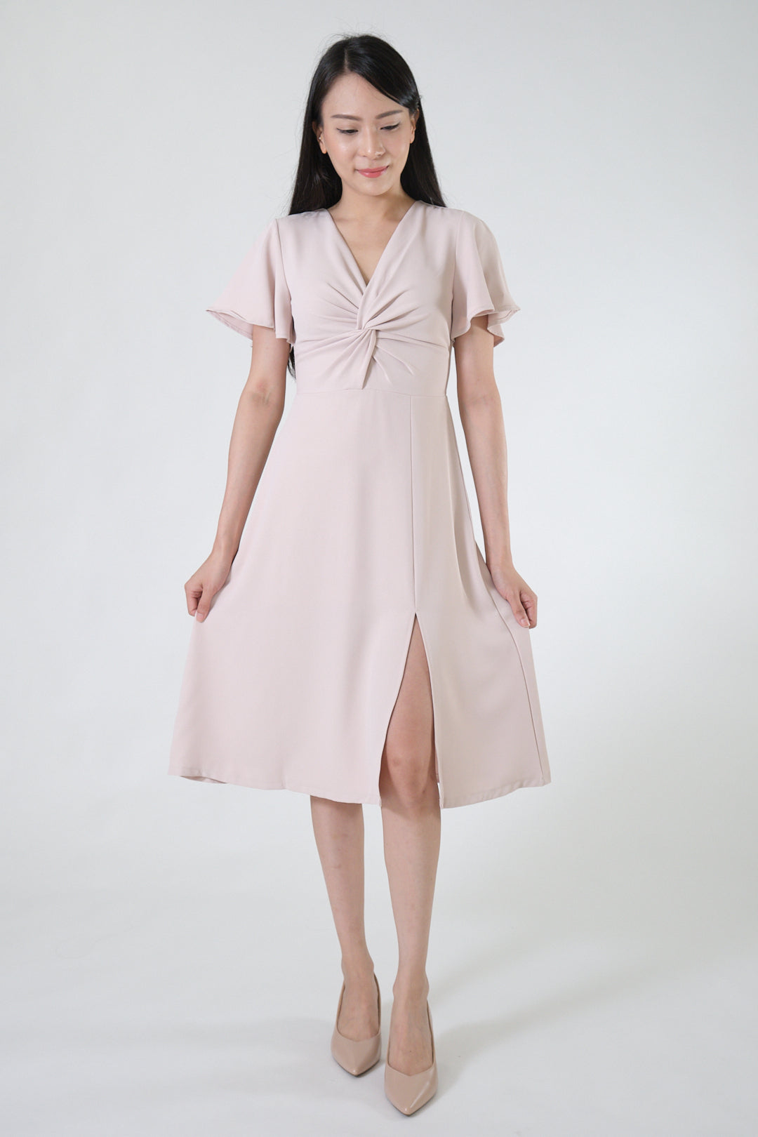 Chixxie Audrey Midi Dress (Beige)