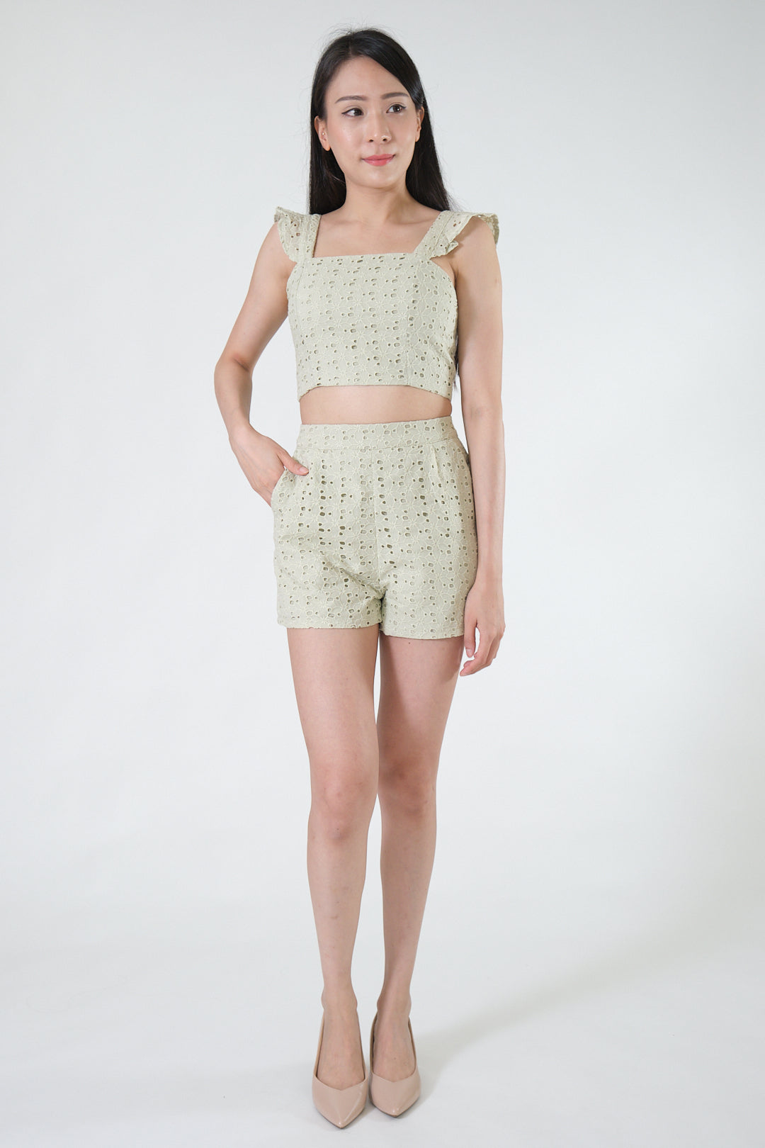 Chixxie Celine Two-Piece Lace Set (Sage)