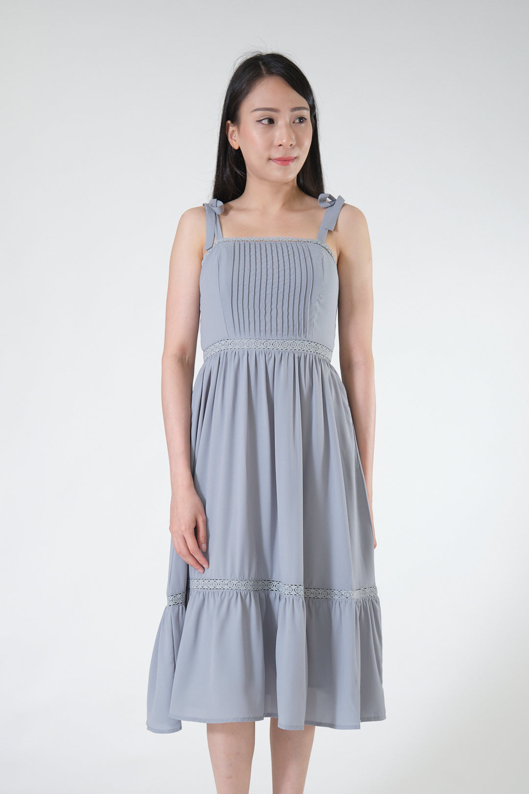 Chixxie Dionne Ribbon Midi Dress (Dusty Blue)