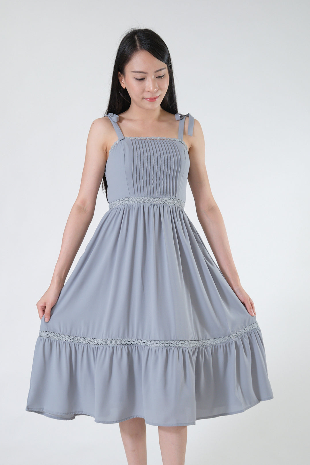 Chixxie Dionne Ribbon Midi Dress (Dusty Blue)