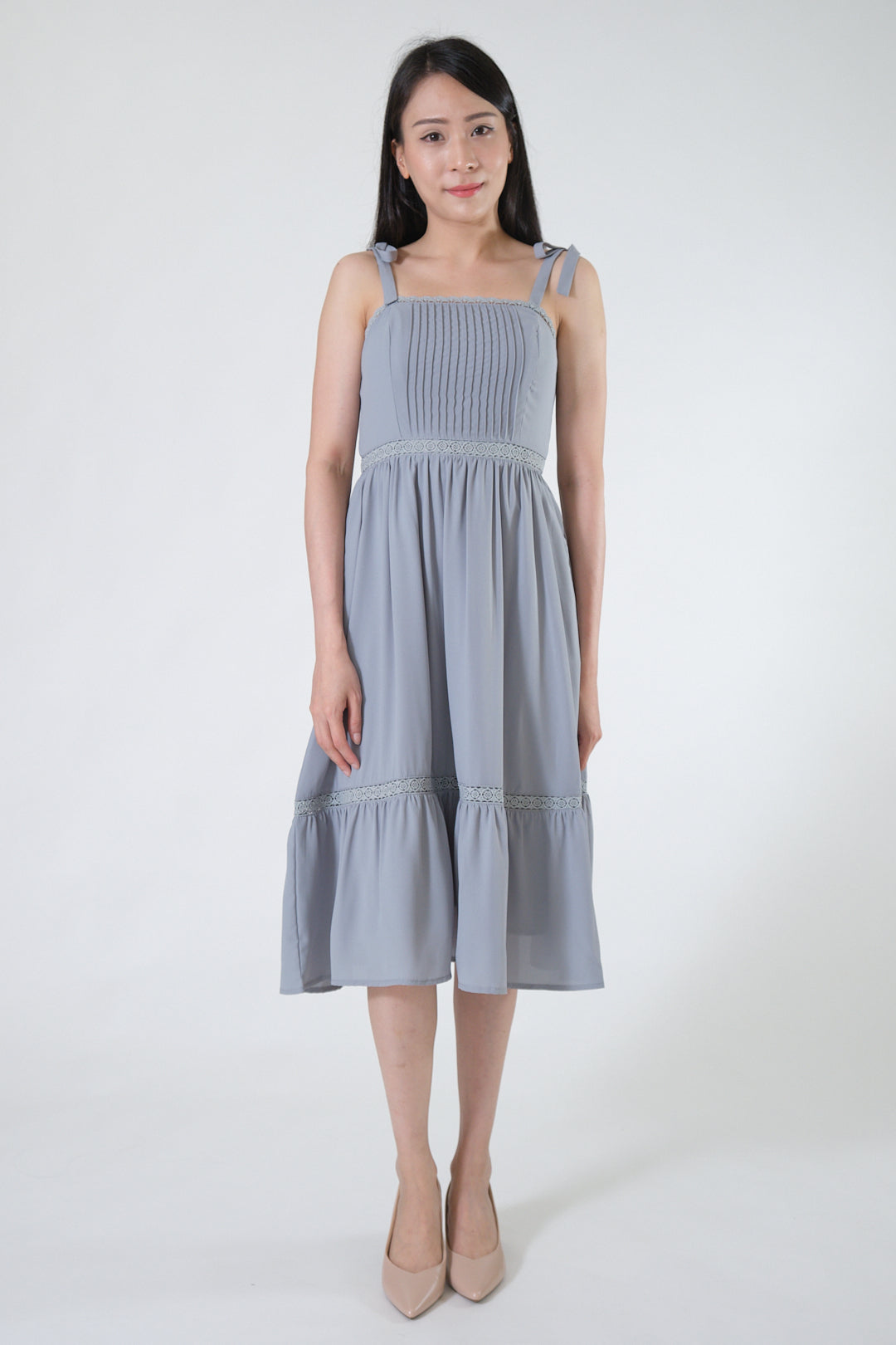 Chixxie Dionne Ribbon Midi Dress (Dusty Blue)