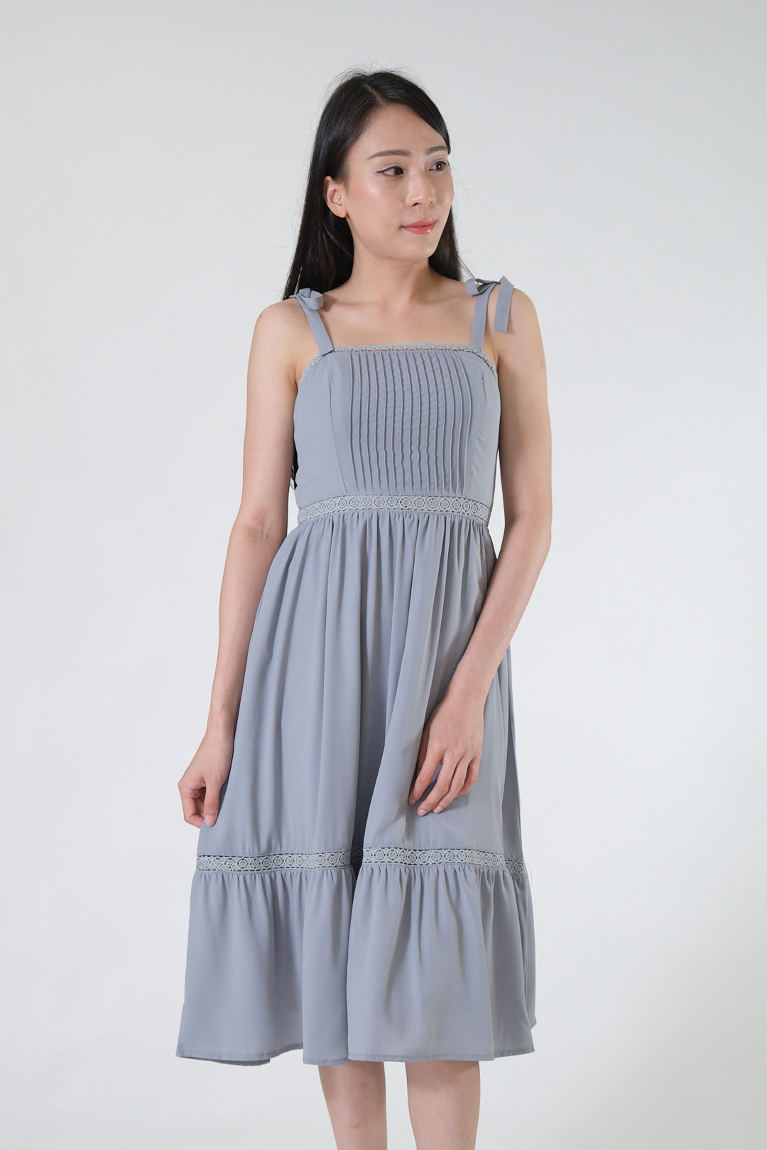Chixxie Dionne Ribbon Midi Dress (Dusty Blue)