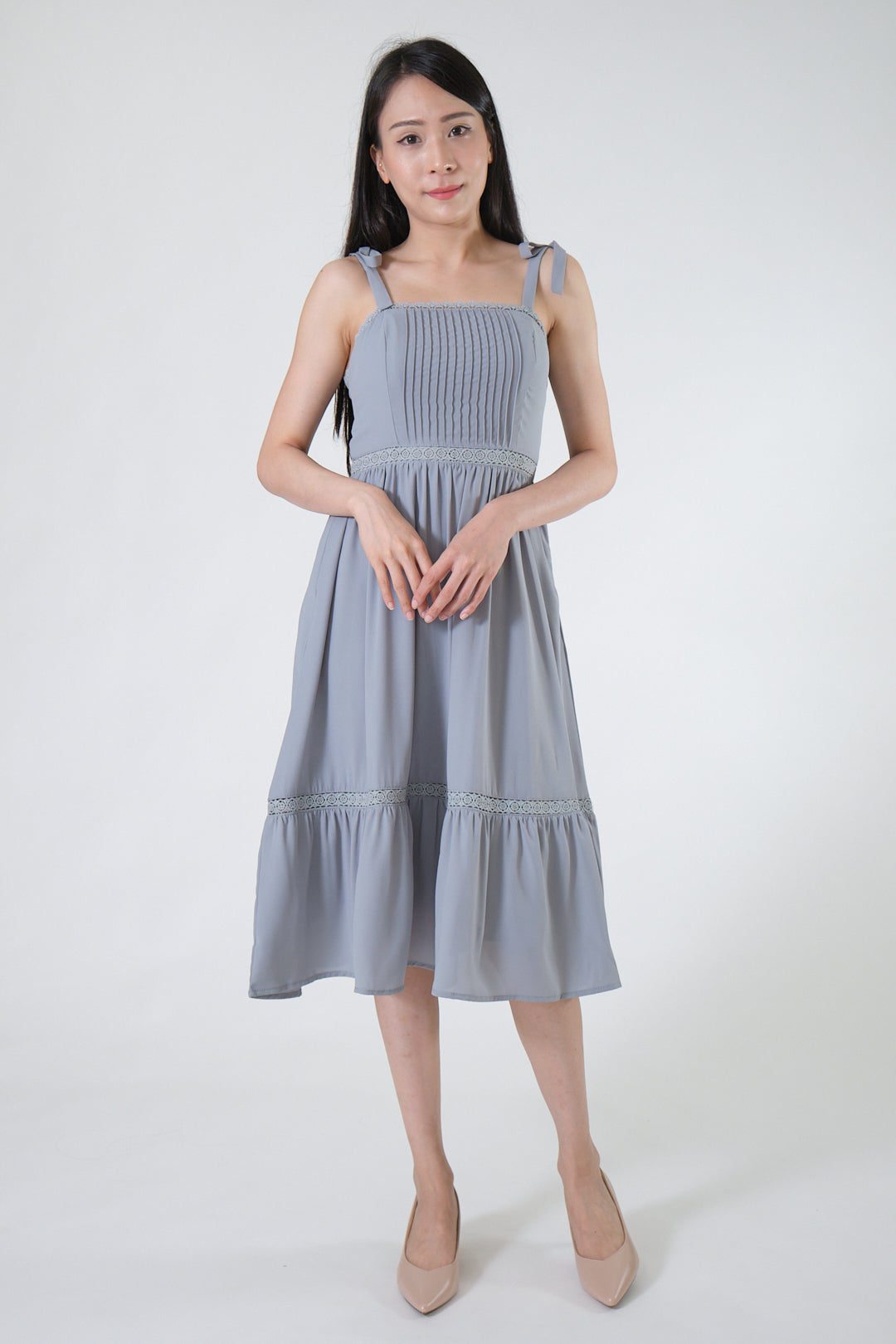 Chixxie Dionne Ribbon Midi Dress (Dusty Blue)