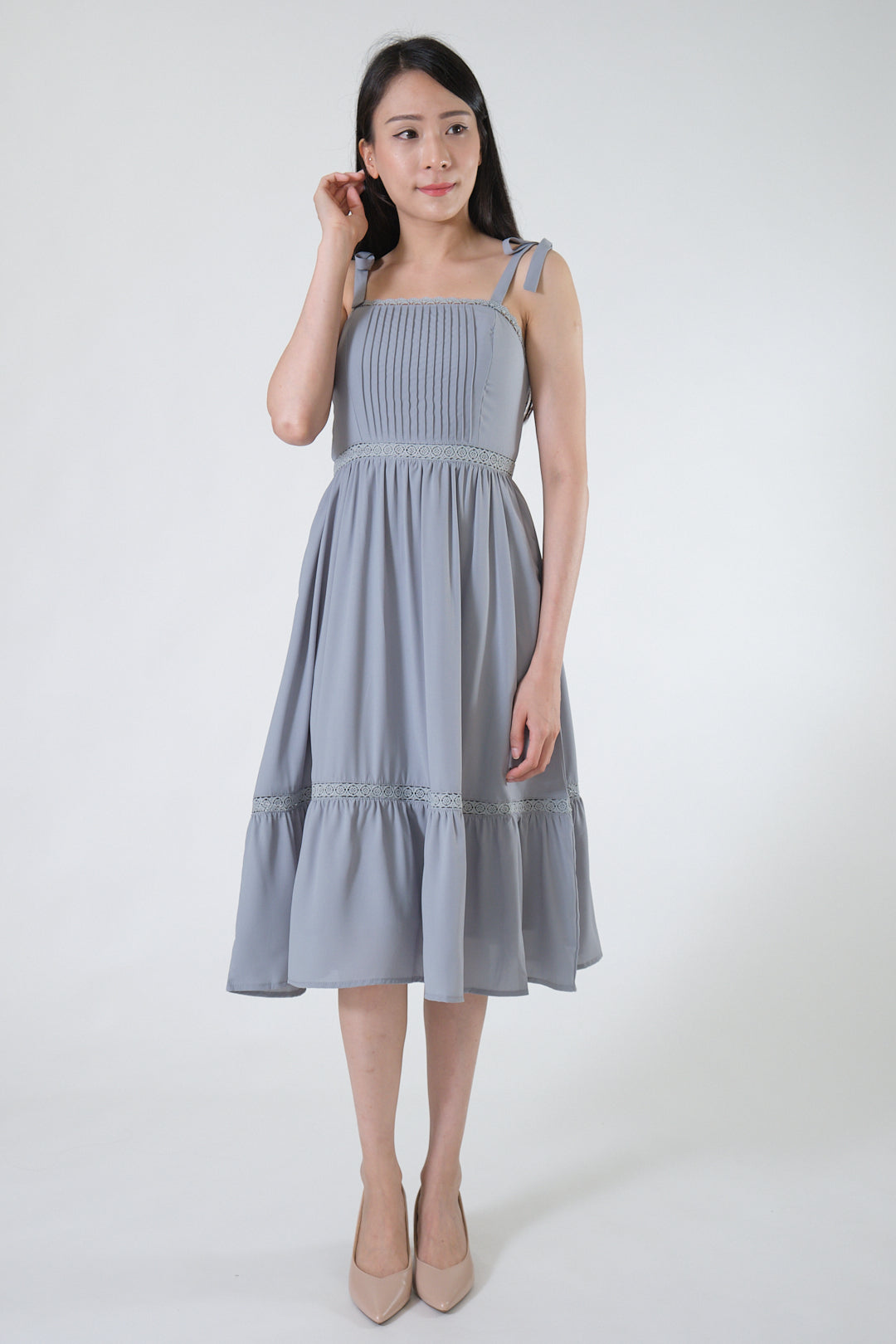 Chixxie Dionne Ribbon Midi Dress (Dusty Blue)