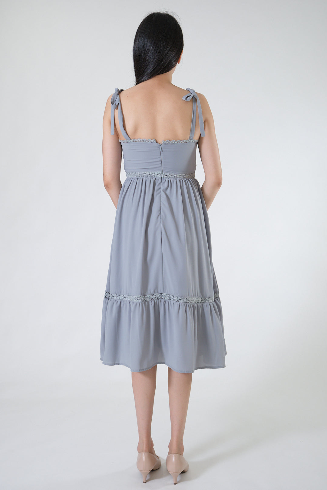 Chixxie Dionne Ribbon Midi Dress (Dusty Blue)