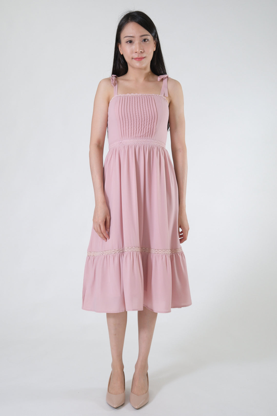 Chixxie Dionne Ribbon Midi Dress (Pink)