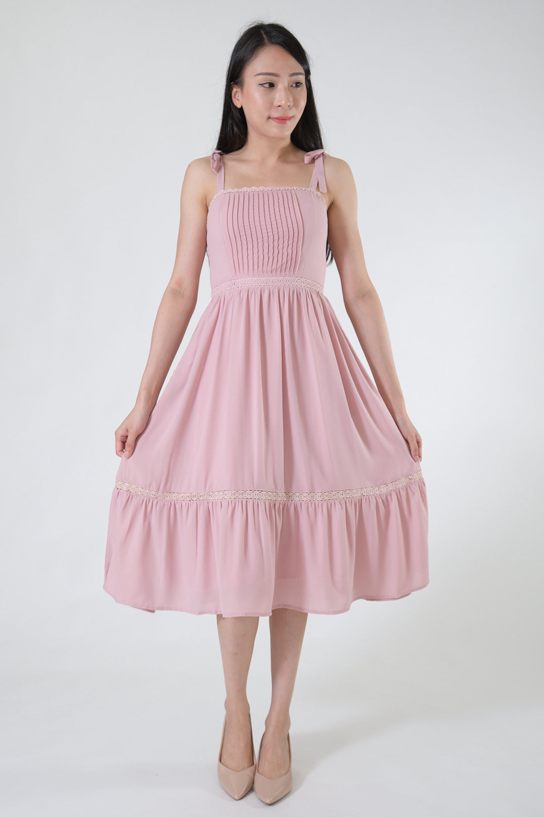 Chixxie Dionne Ribbon Midi Dress (Pink)