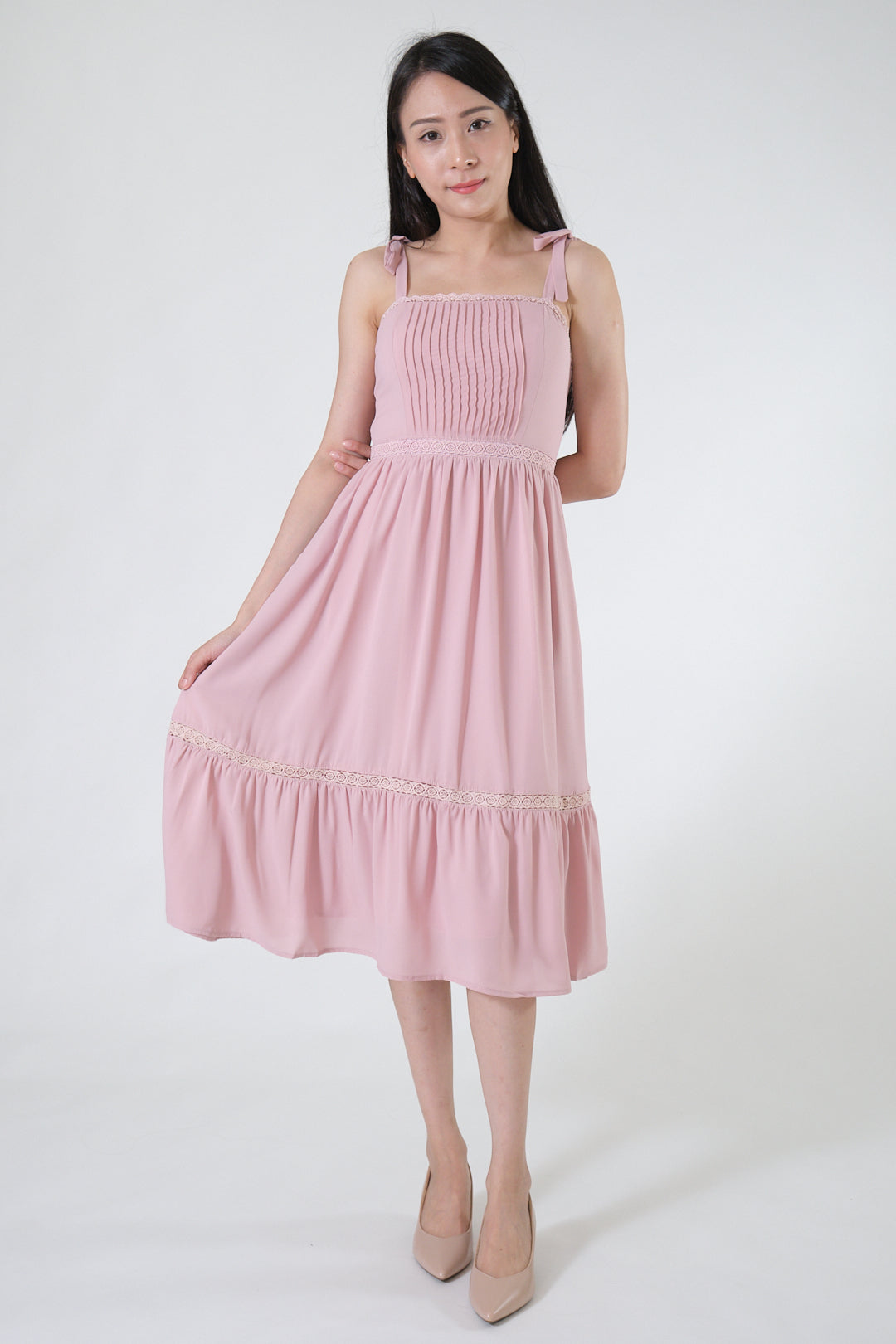 Chixxie Dionne Ribbon Midi Dress (Pink)