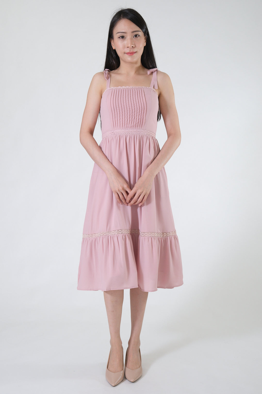 Chixxie Dionne Ribbon Midi Dress (Pink)
