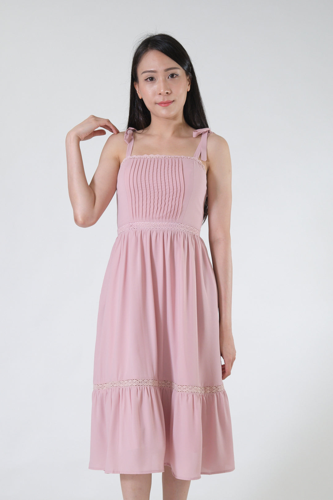 Chixxie Dionne Ribbon Midi Dress (Pink)