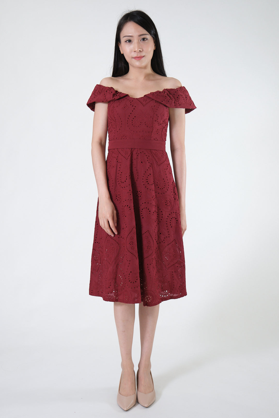 Chixxie Alanis Off-Shoulder Lace Dress (Red)