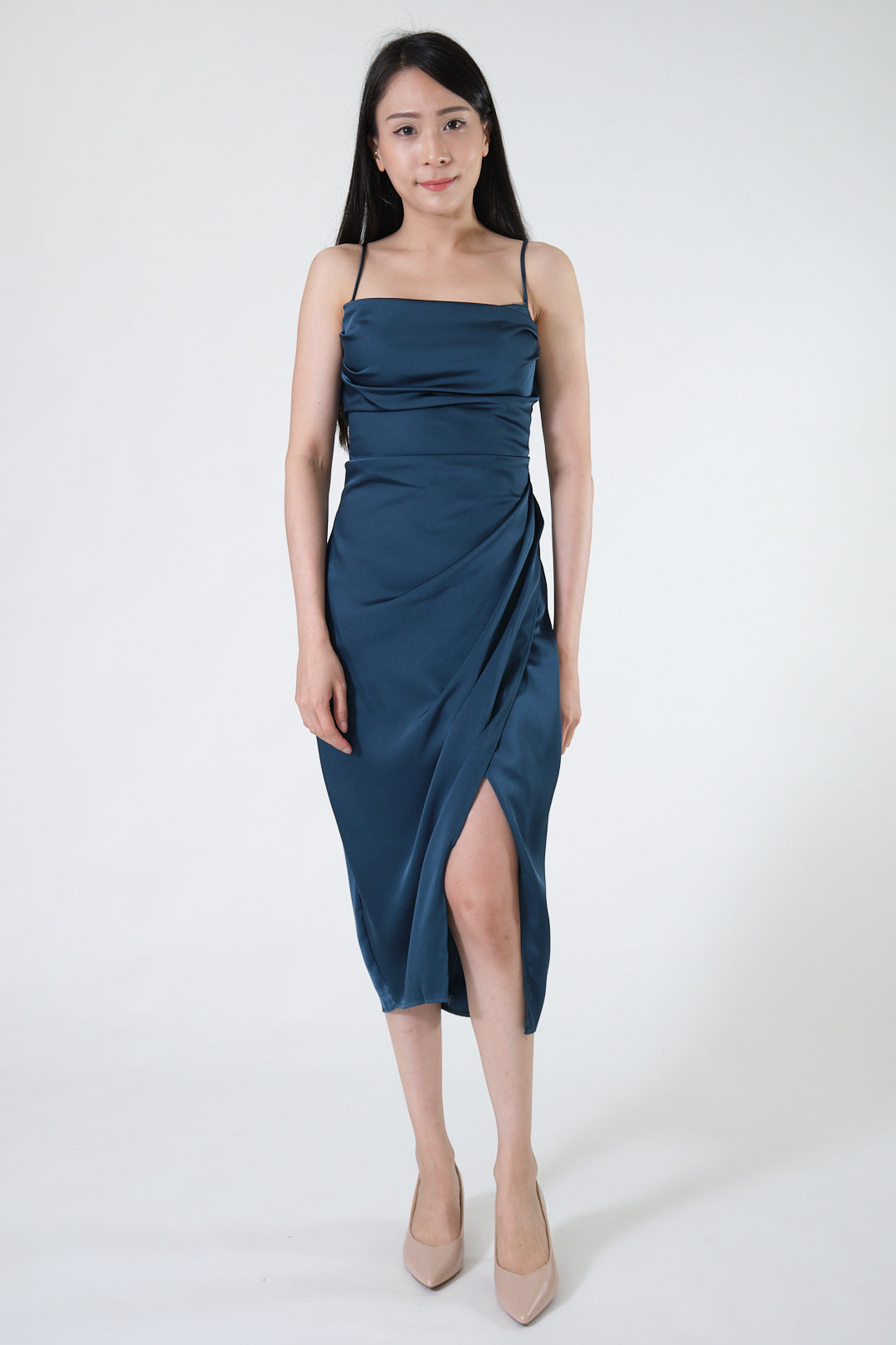 Chixxie Gigi Satin Slit Dress (Green)
