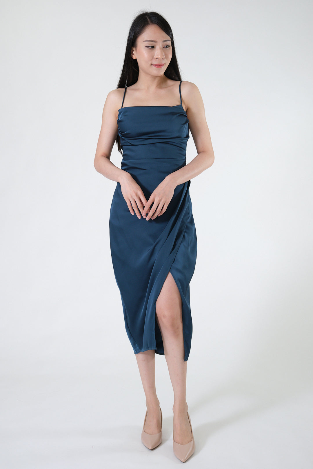 Chixxie Gigi Satin Slit Dress (Green)