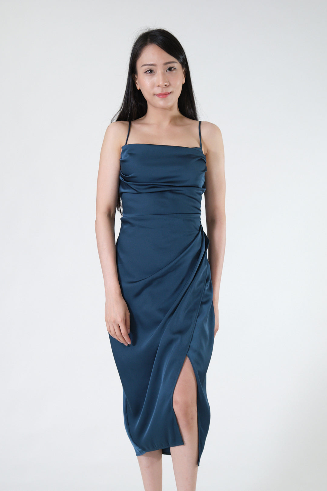 Chixxie Gigi Satin Slit Dress (Green)