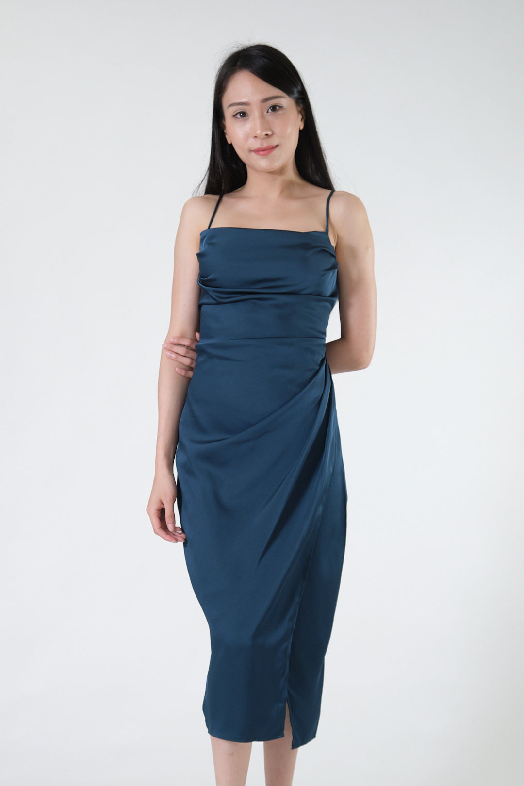 Chixxie Gigi Satin Slit Dress (Green)
