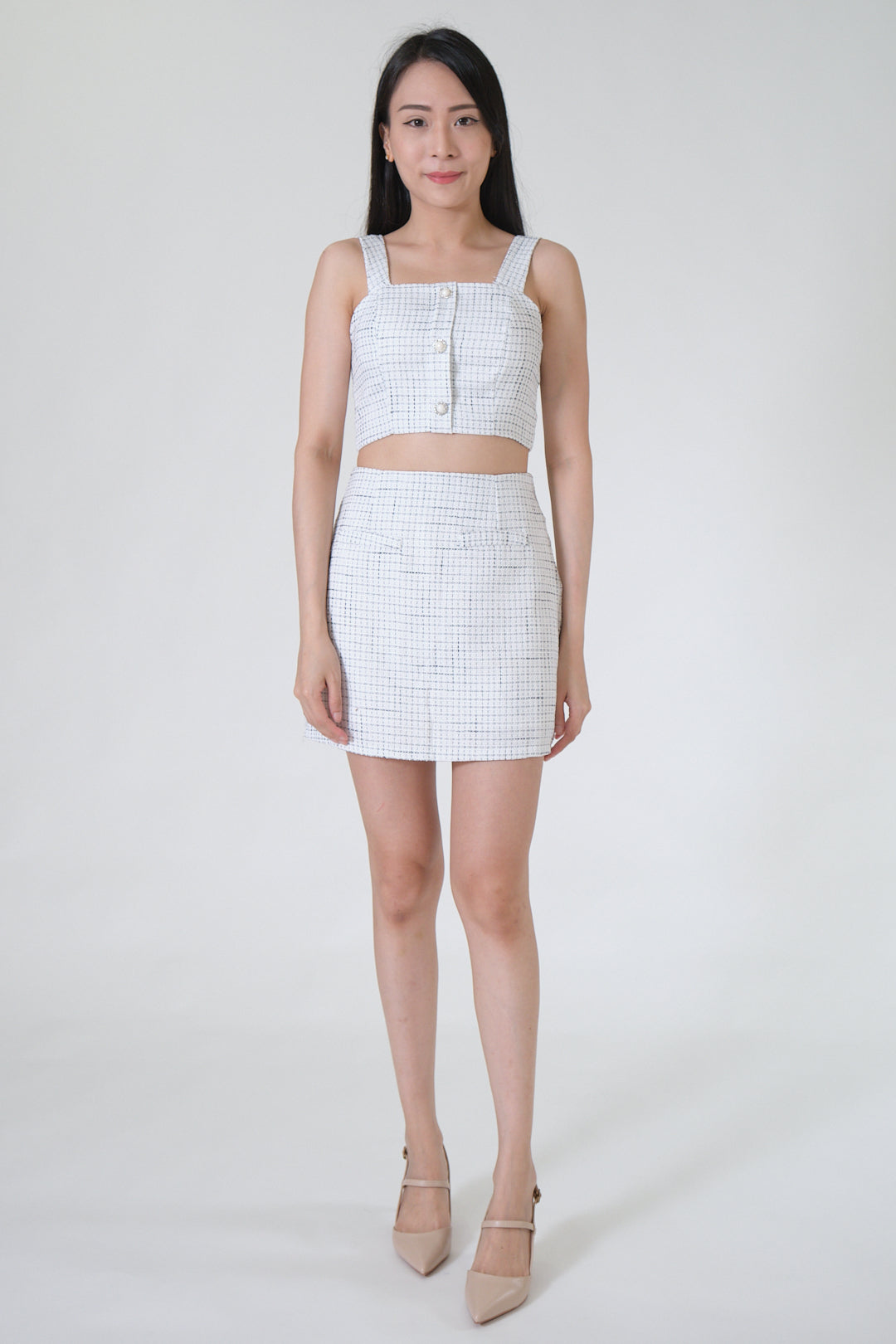 Chixxie Anne Tweed Two-Piece Set (White)