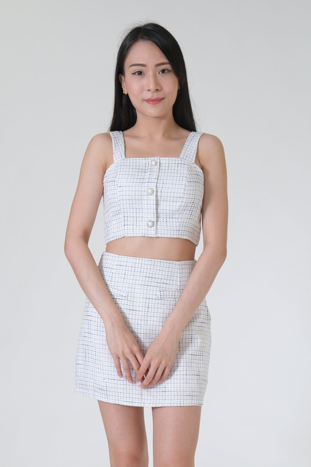 Chixxie Anne Tweed Two-Piece Set (White)