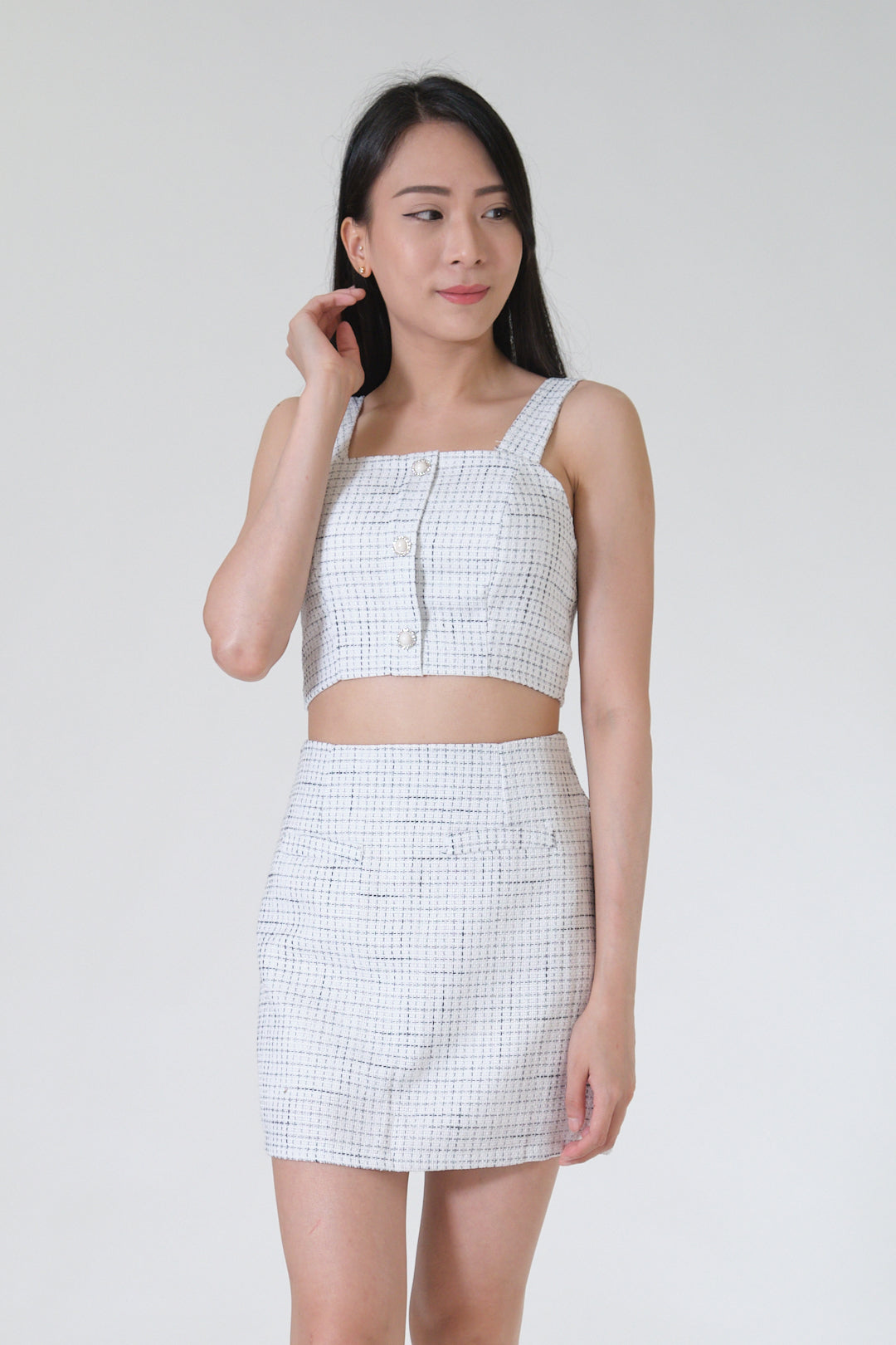 Chixxie Anne Tweed Two-Piece Set (White)