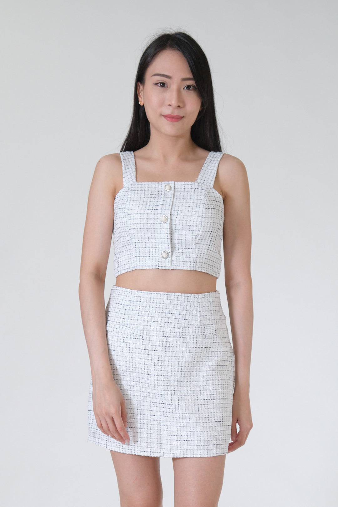 Chixxie Anne Tweed Two-Piece Set (White)