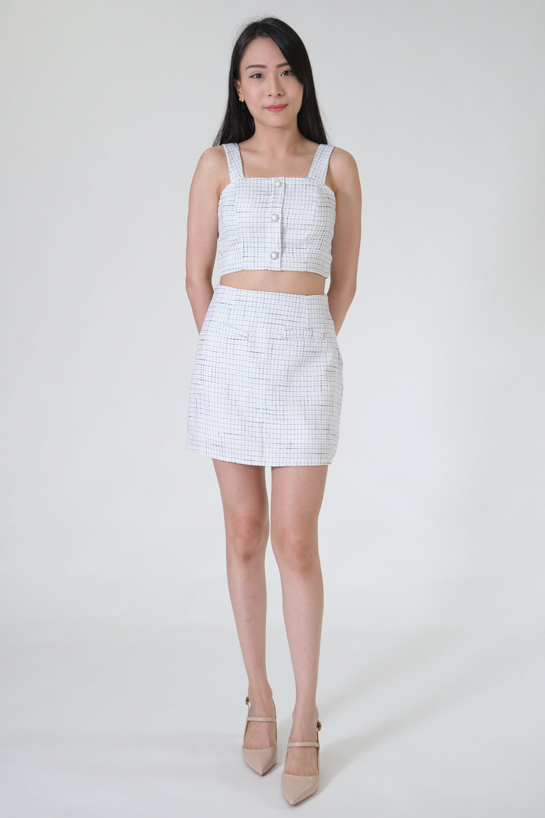 Chixxie Anne Tweed Two-Piece Set (White)