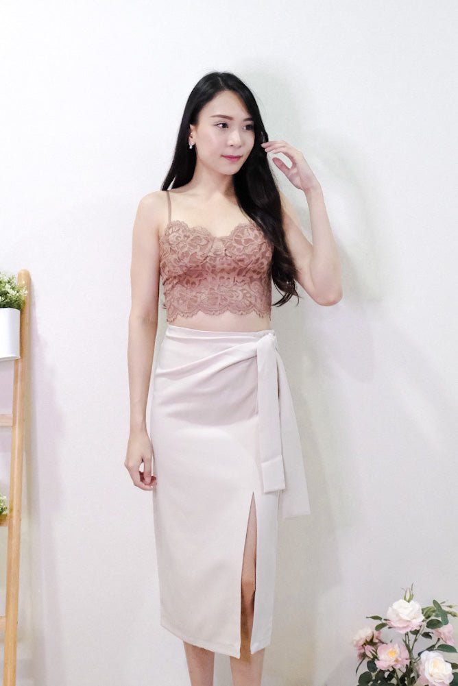 Chixxie Alexis Slit Midi Skirt (Beige)