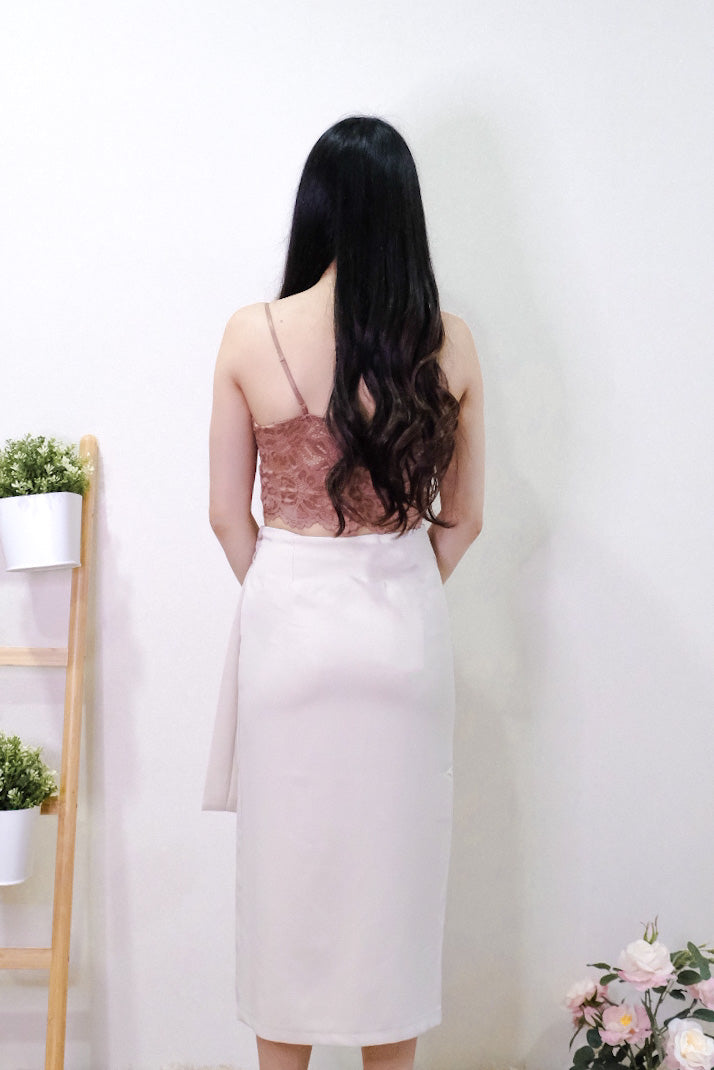 Chixxie Alexis Slit Midi Skirt (Beige)