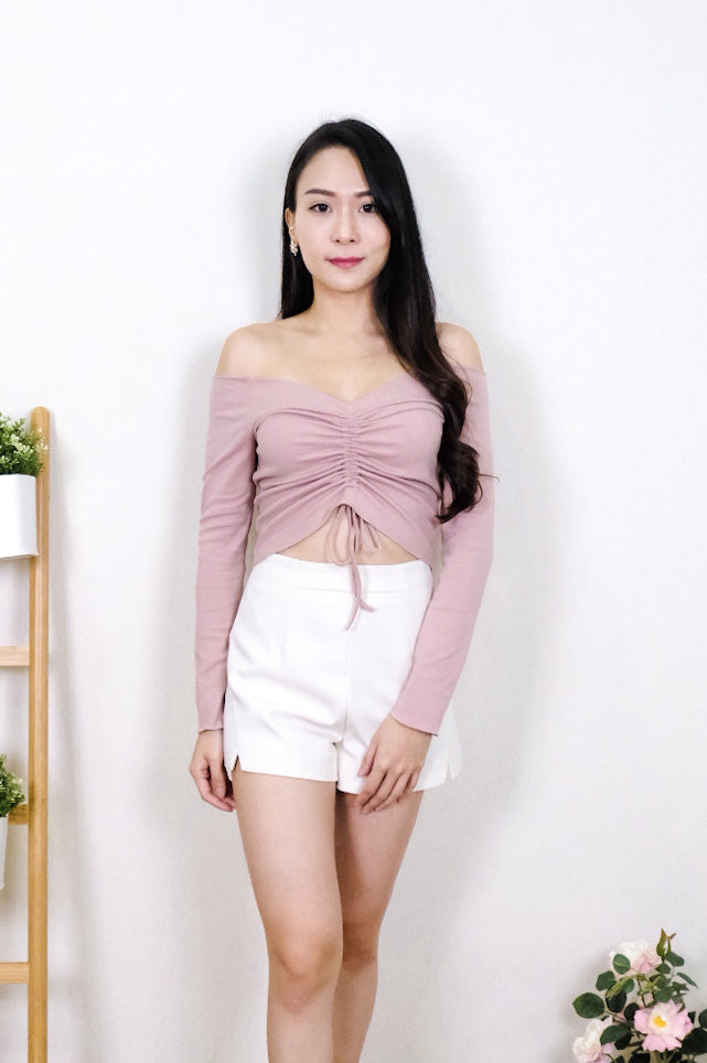 Chixxie Kyla Long Sleeve Off-Shoulder Crop Top (Pink)