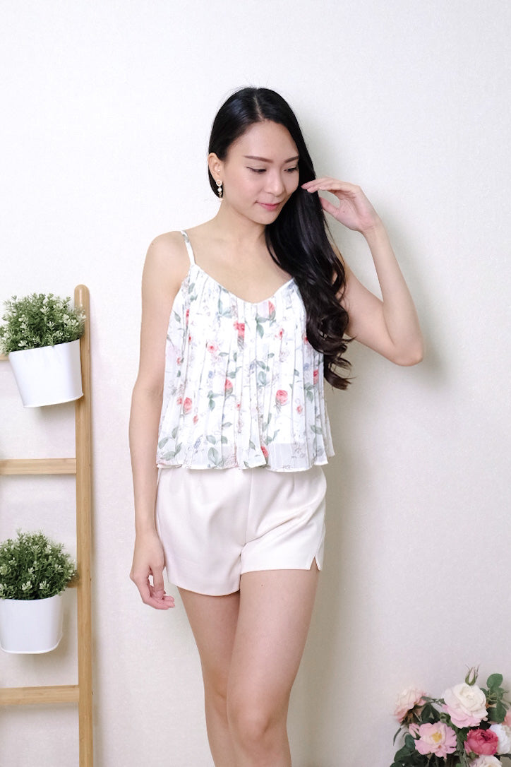 Chixxie Katie Floral Flowy Crop Top (White)