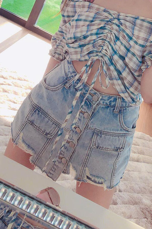Chixxie Tanya Denim Skorts (Blue)